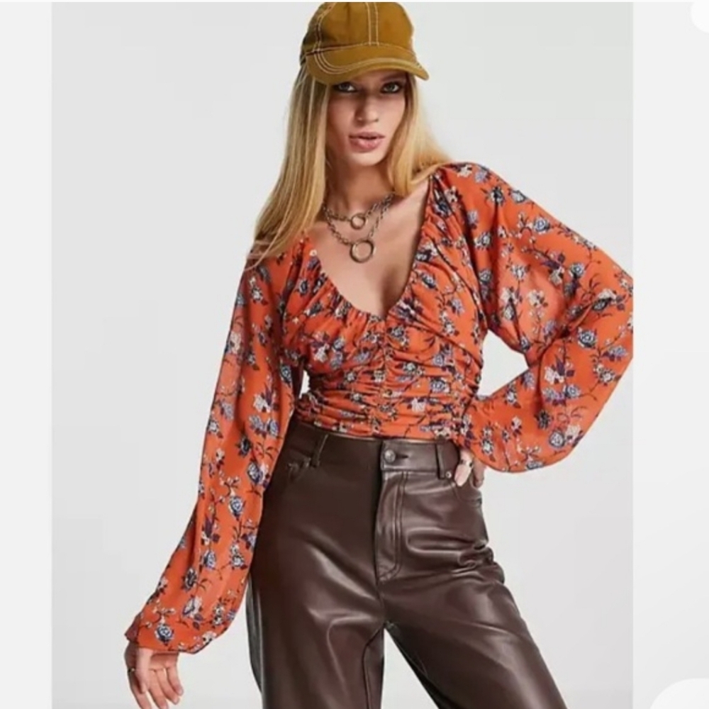 Free People Final Rose Rust Floral Top Sz M